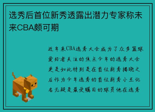 选秀后首位新秀透露出潜力专家称未来CBA颇可期